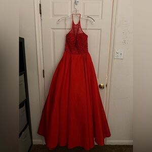 Sherri Hill Vibrant Red Beaded Prom Formal Ballgown Dress